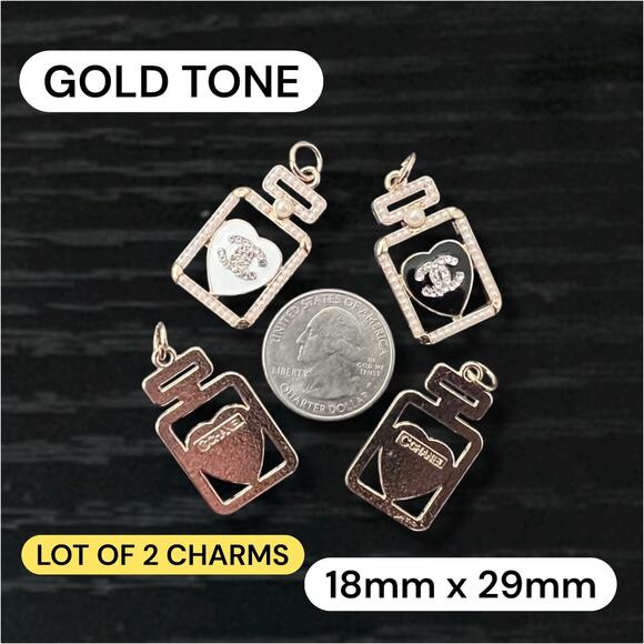 Lot of 2 CC Perfume Bottle Zipper Pull Button Charms 18mm x 29mm - Picture 1 of 1